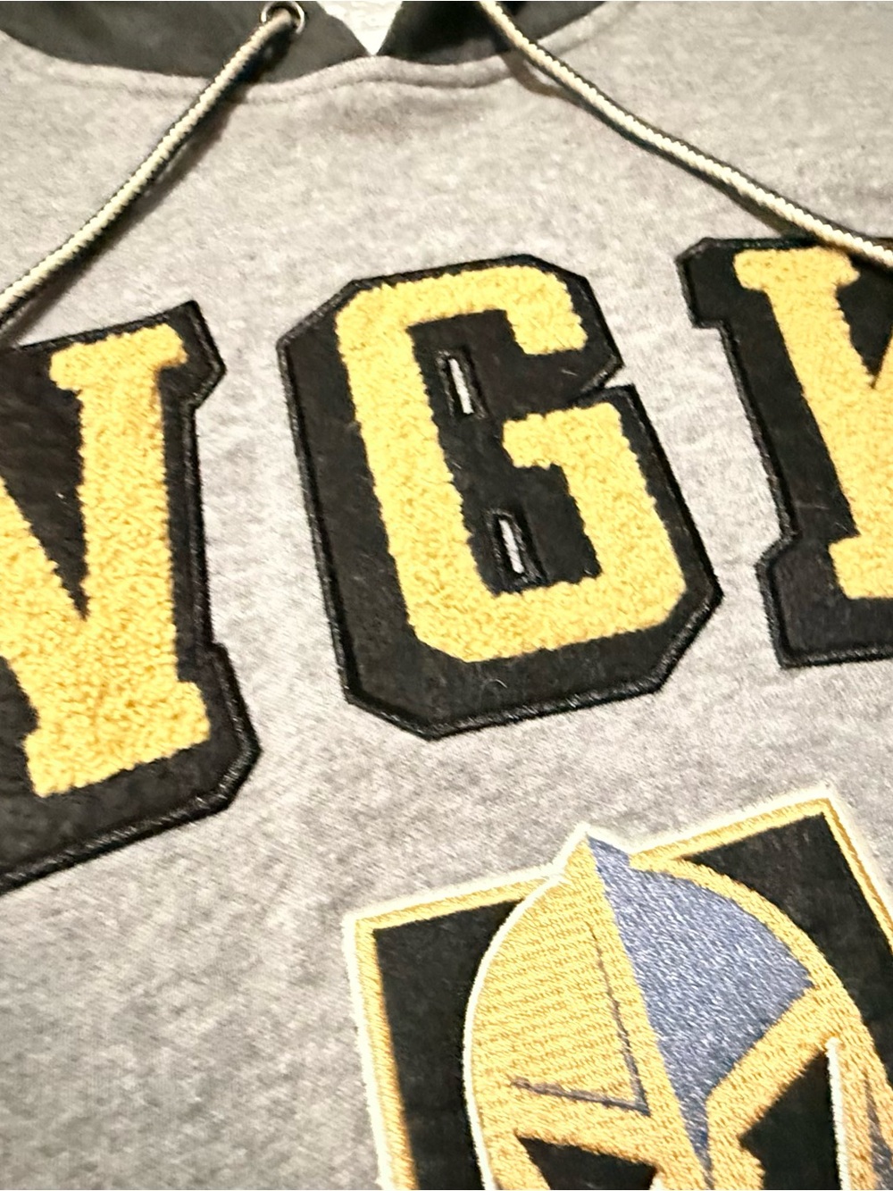 Fanatics VGK Gray Pullover Hoodie with Black Trim and Gold Accents